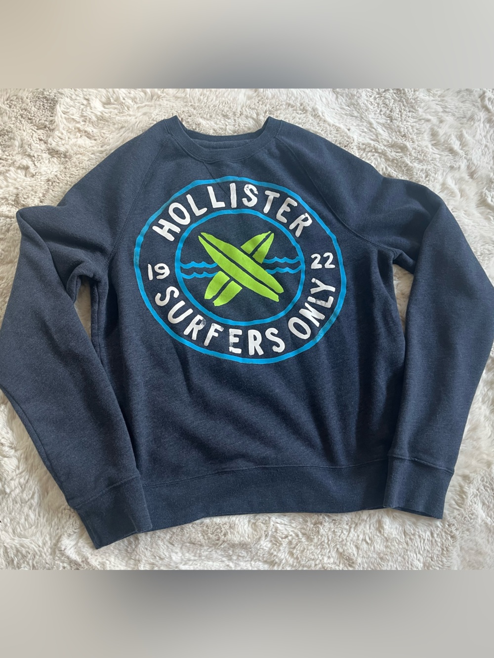 Y2K Hollister Surf Crewneck Sweatshirt Womens L Coastal Retro Graphic Pullover